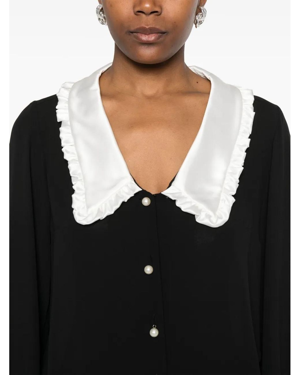 Nissa Black Contrasting-Trim Shirt