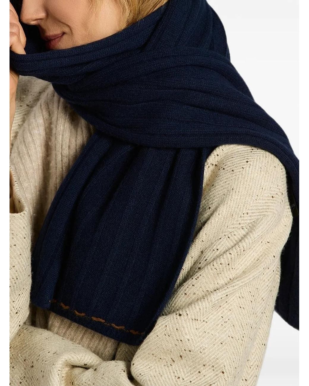 Kiton Blue Ribbed-Knit Cashmere Scarf