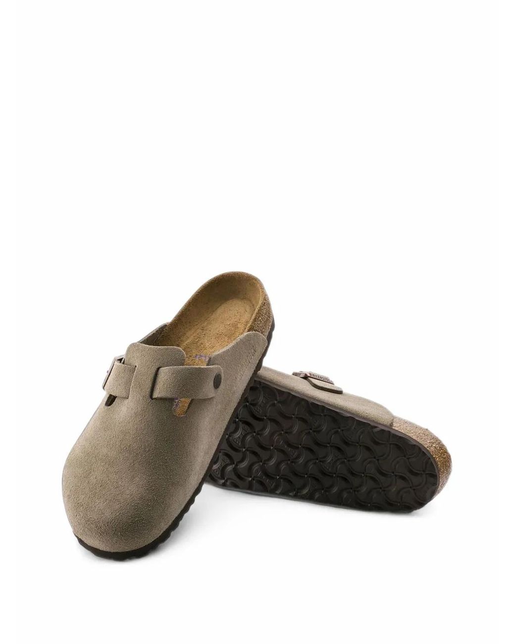 Birkenstock Gray Boston Soft-Footbed Suede-Leather Slippers