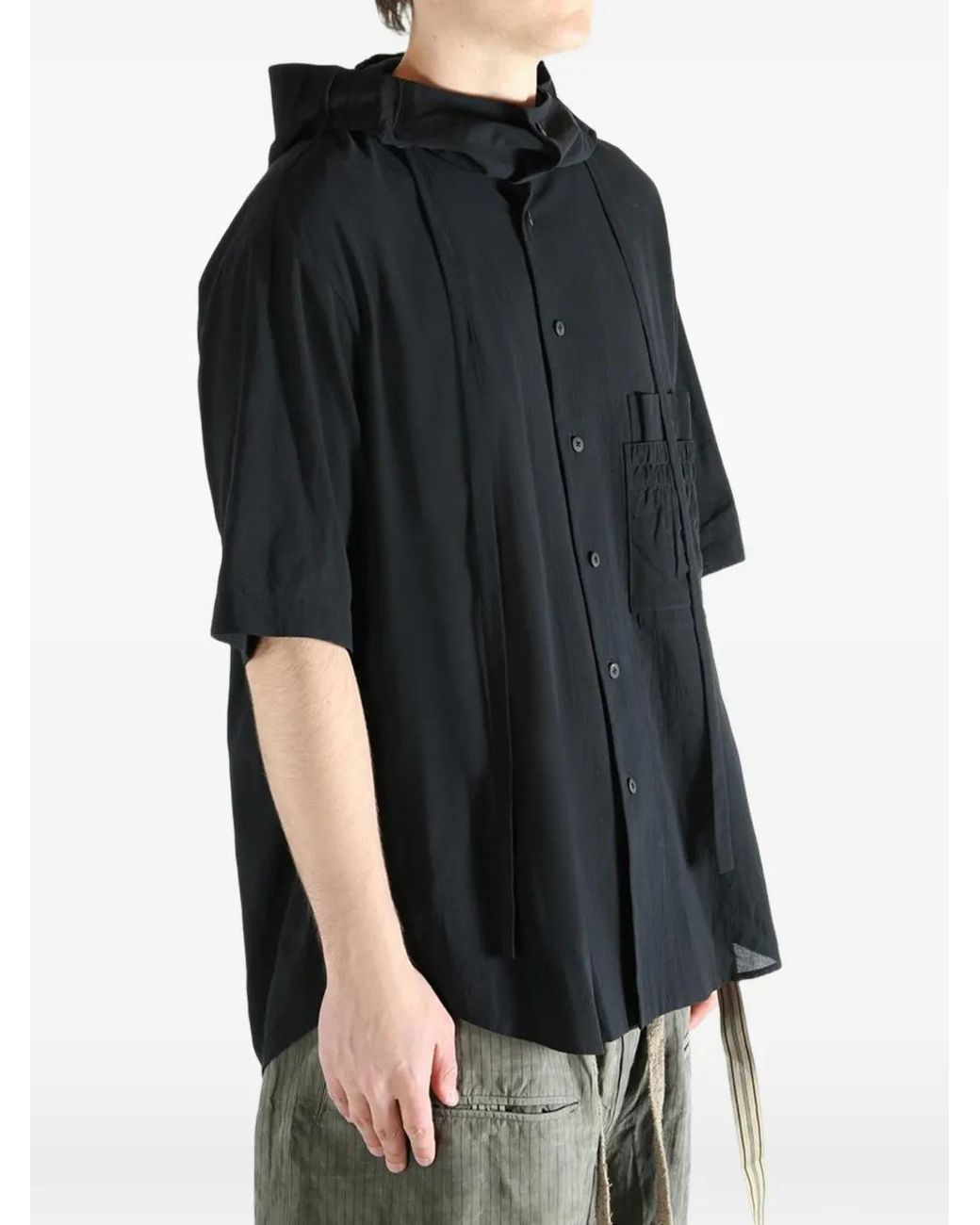 Ziggy Chen Black Hooded Short-Sleeved Shirt for men