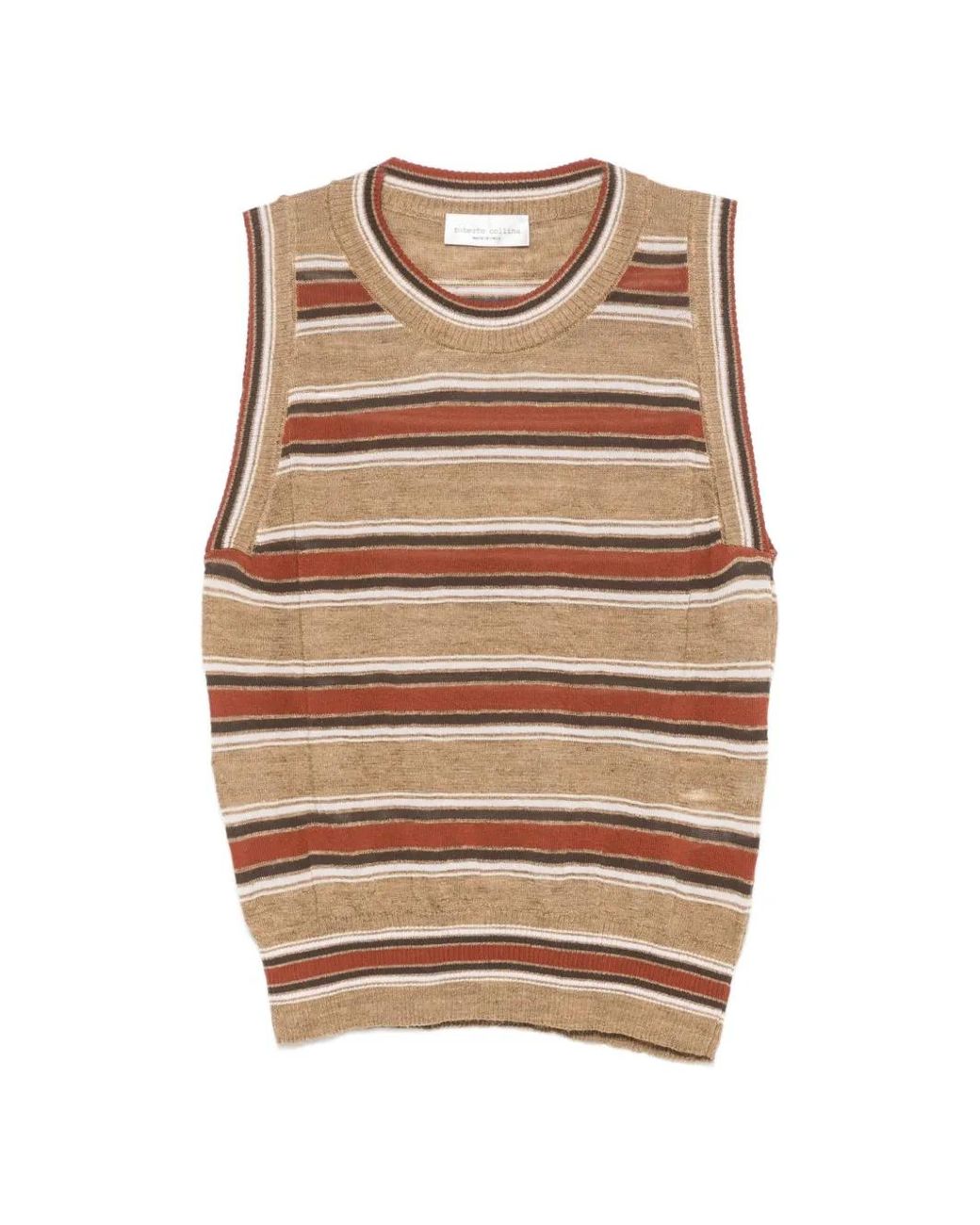Roberto Collina Natural Striped Knitted Tank Top
