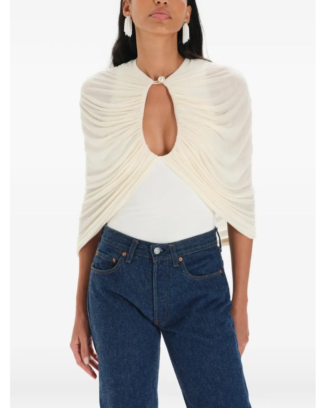 MANURI White Kokon Draped Blouse