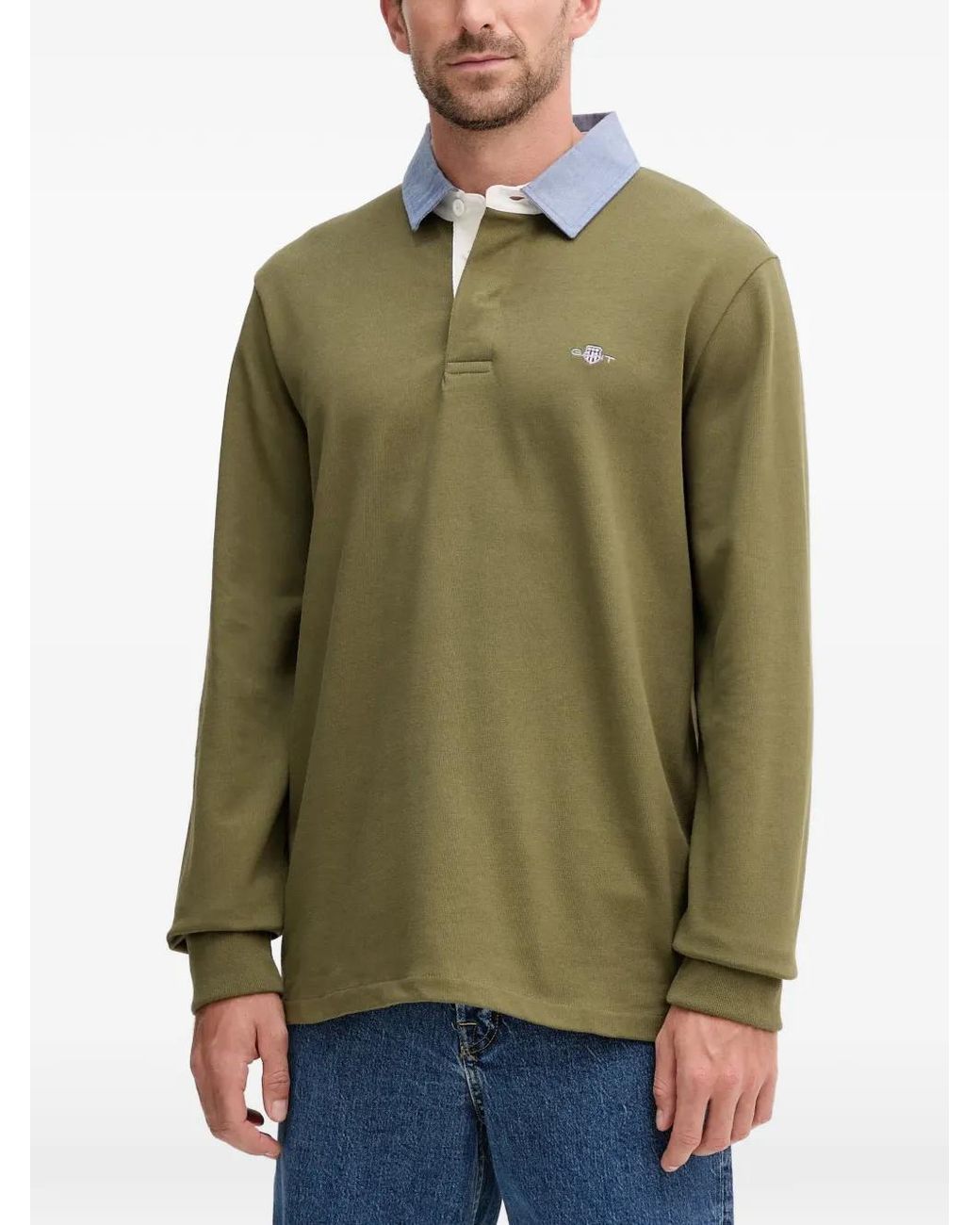 Gant Green Chambray-Collar Polo Shirt for men