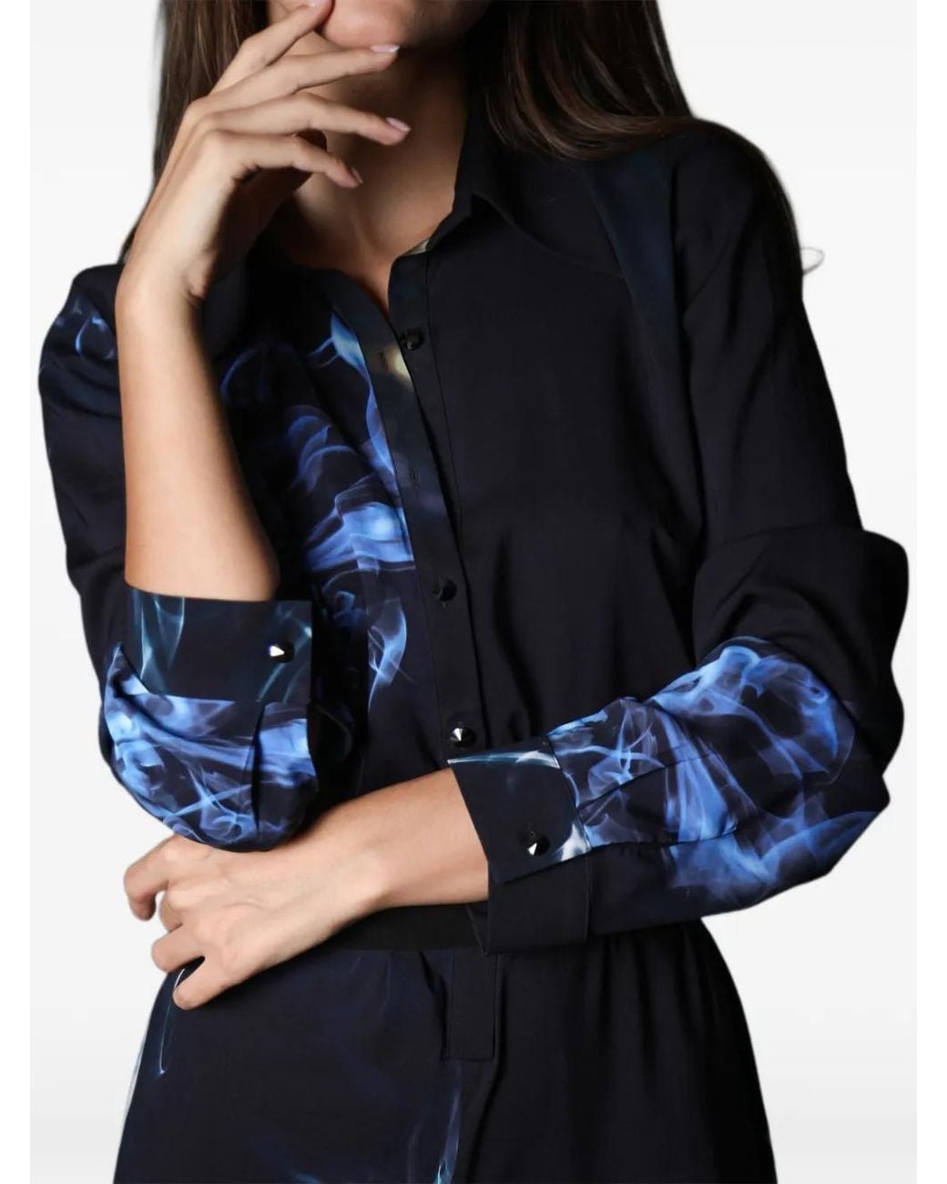 Tessitura Body Couture Blue Smoke-Print Jumpsuit
