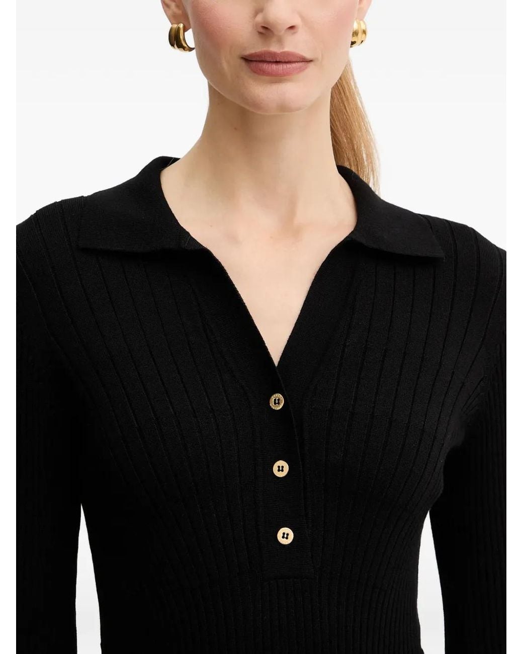 MARCIANO BY GUESS Black Long-Sleeve Belted Midi Dress