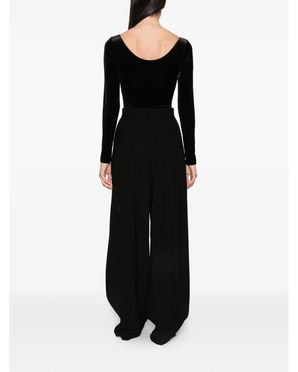 Maje Black Velvet Long-Sleeve Bodysuit