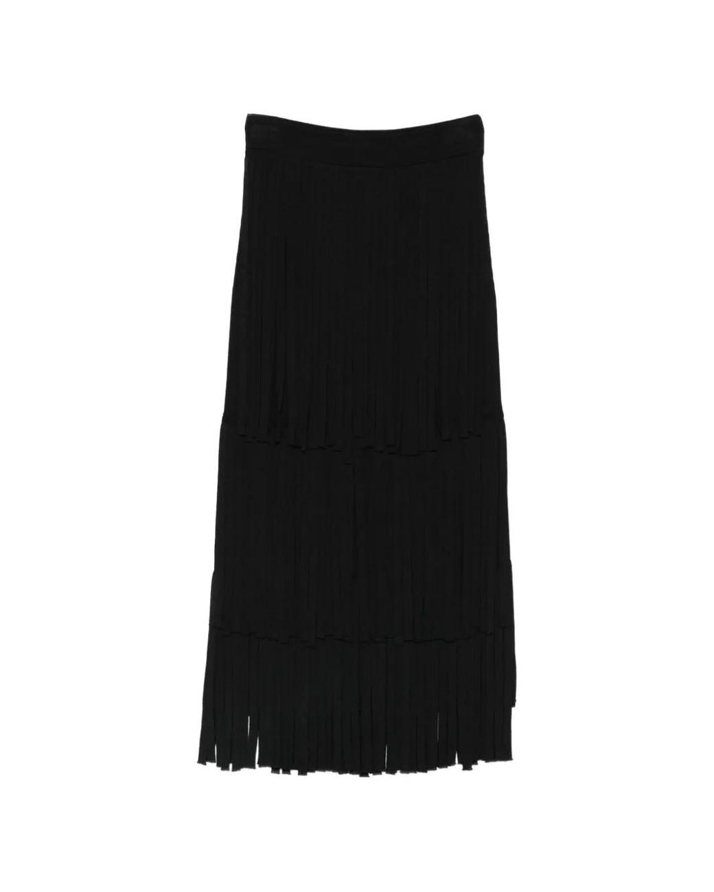 Tela Black Uma Fringed Midi Skirt