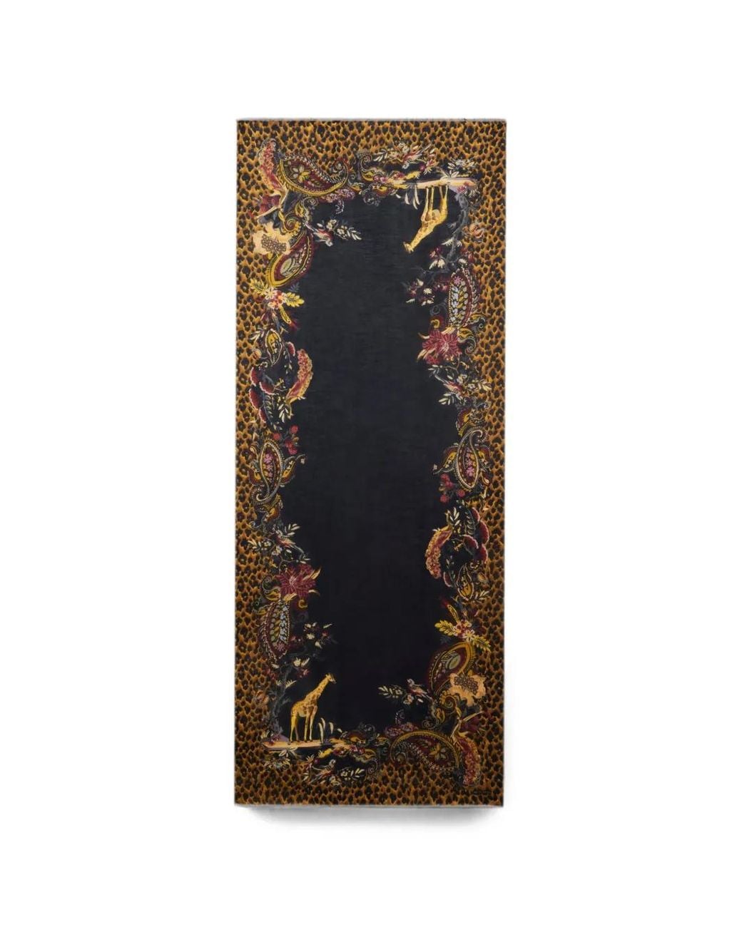Etro Black Paisley Leopard-Print Scarf