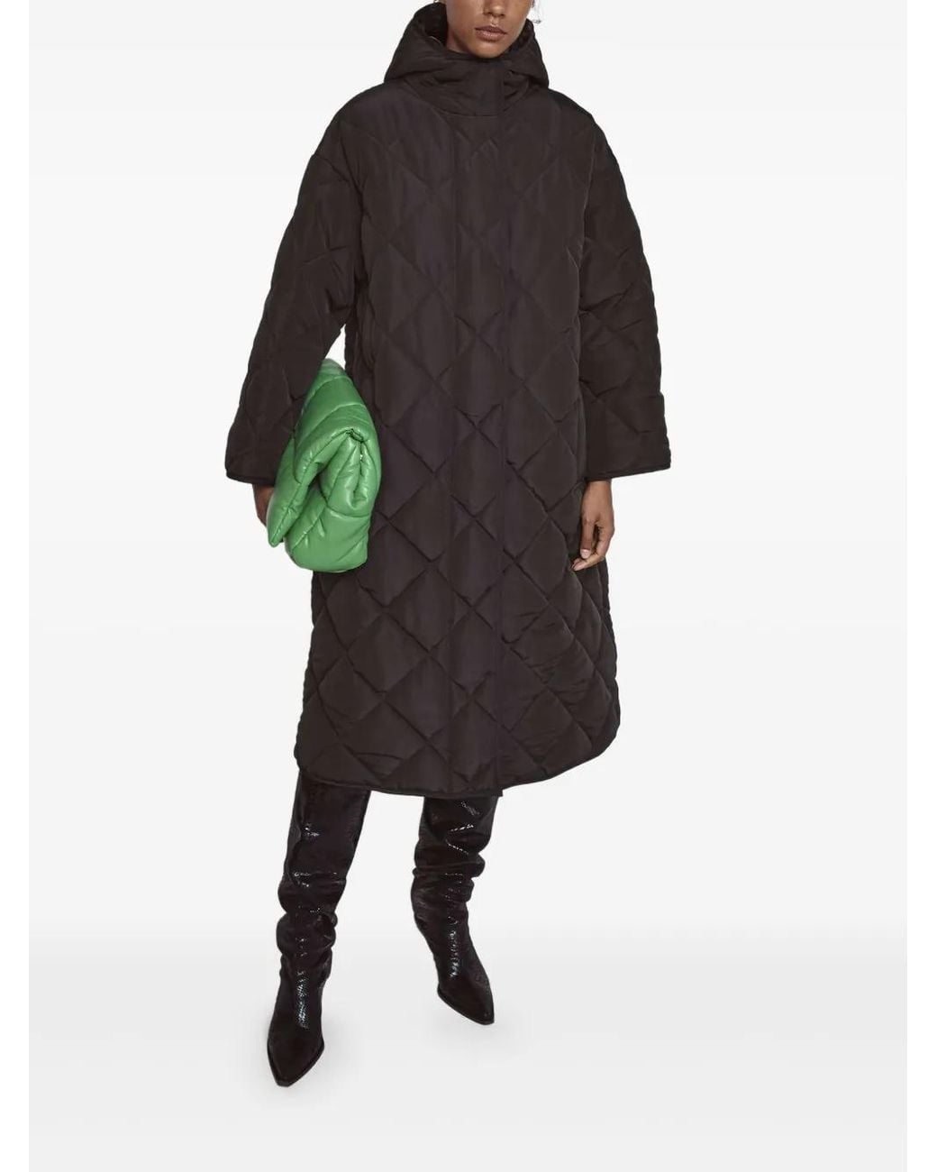 Stand Studio Black Sue Quilted Hooded Coat