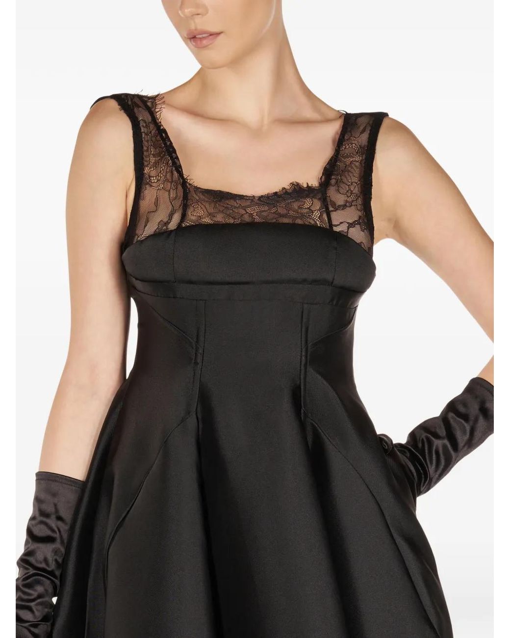 ARAFTU Black Lace-Detail Flared Midi Dress
