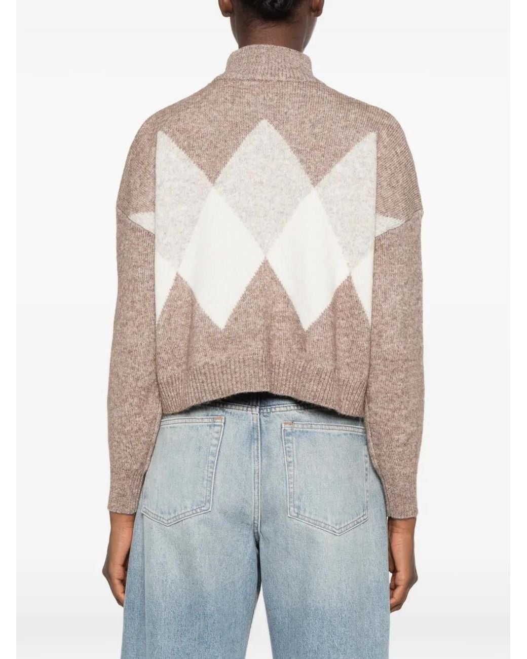 Pennyblack Natural Argyle-Intarsia High-Neck Sweater