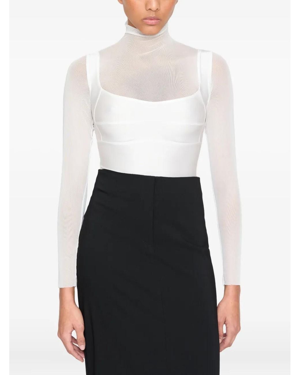 Atu Body Couture White Mesh-Detail Bodysuit