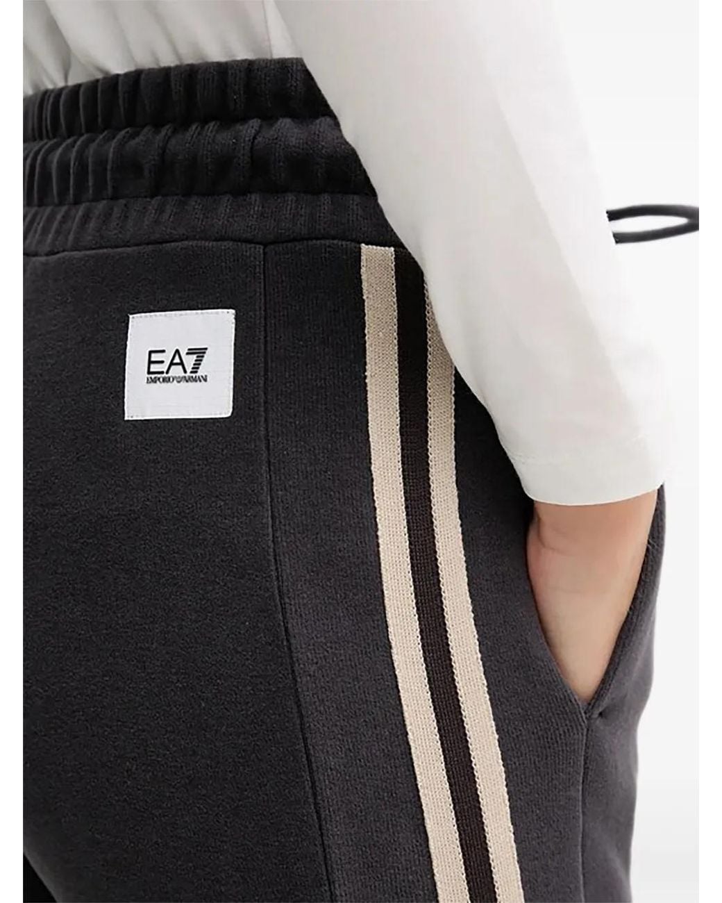 EA7 Black Drawstring Cropped Track Pants