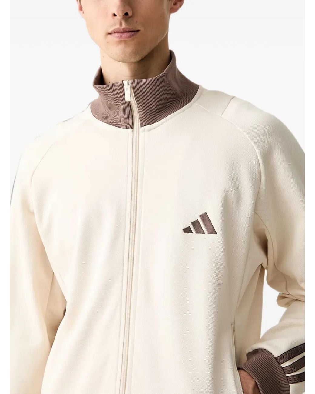 Adidas Natural Logo-Embroidered Striped-Sleeve Zip-Up Sweatshirt for men