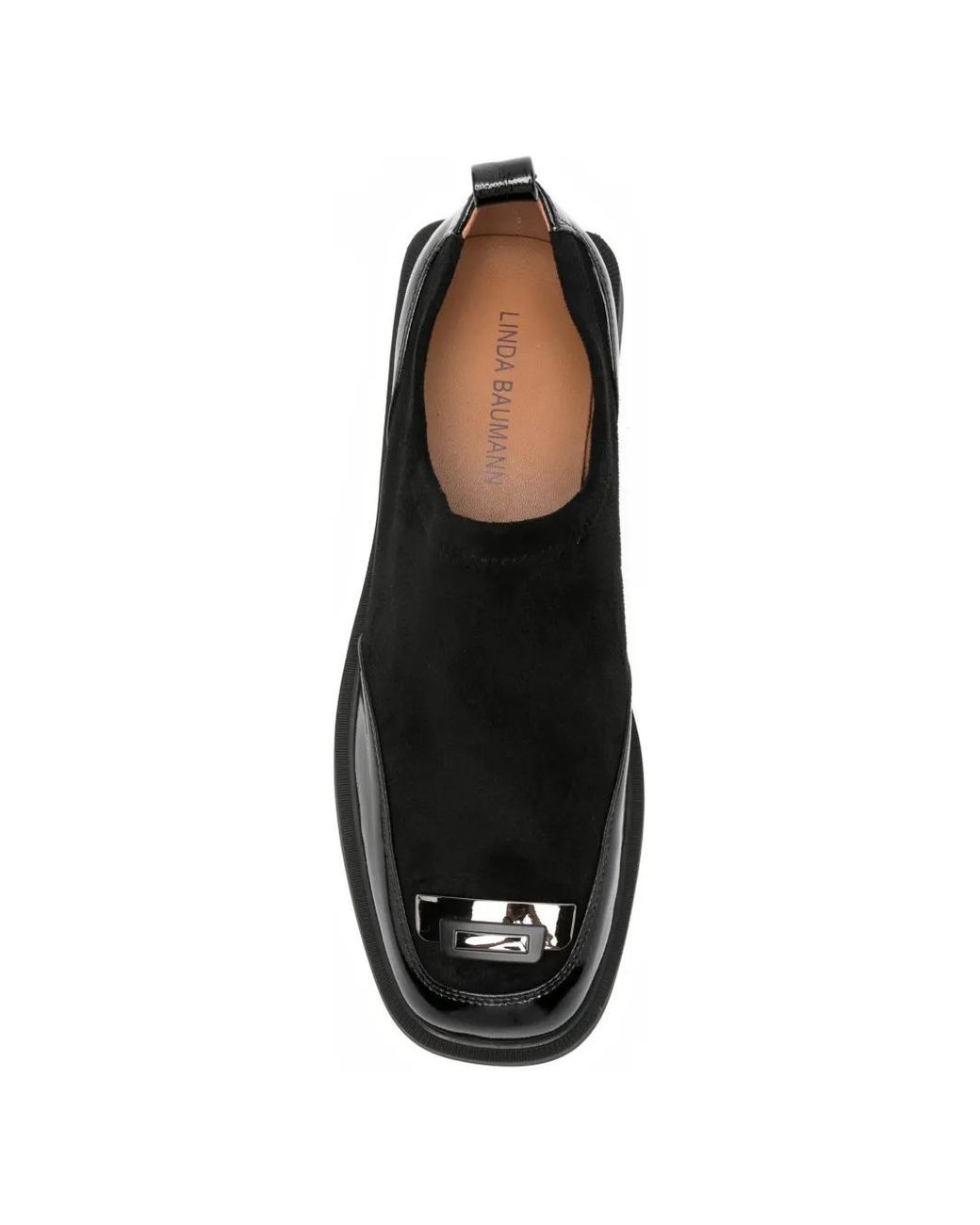 Linda Baumann Black Mocassins À Empiècements Vernis Et À Plaque