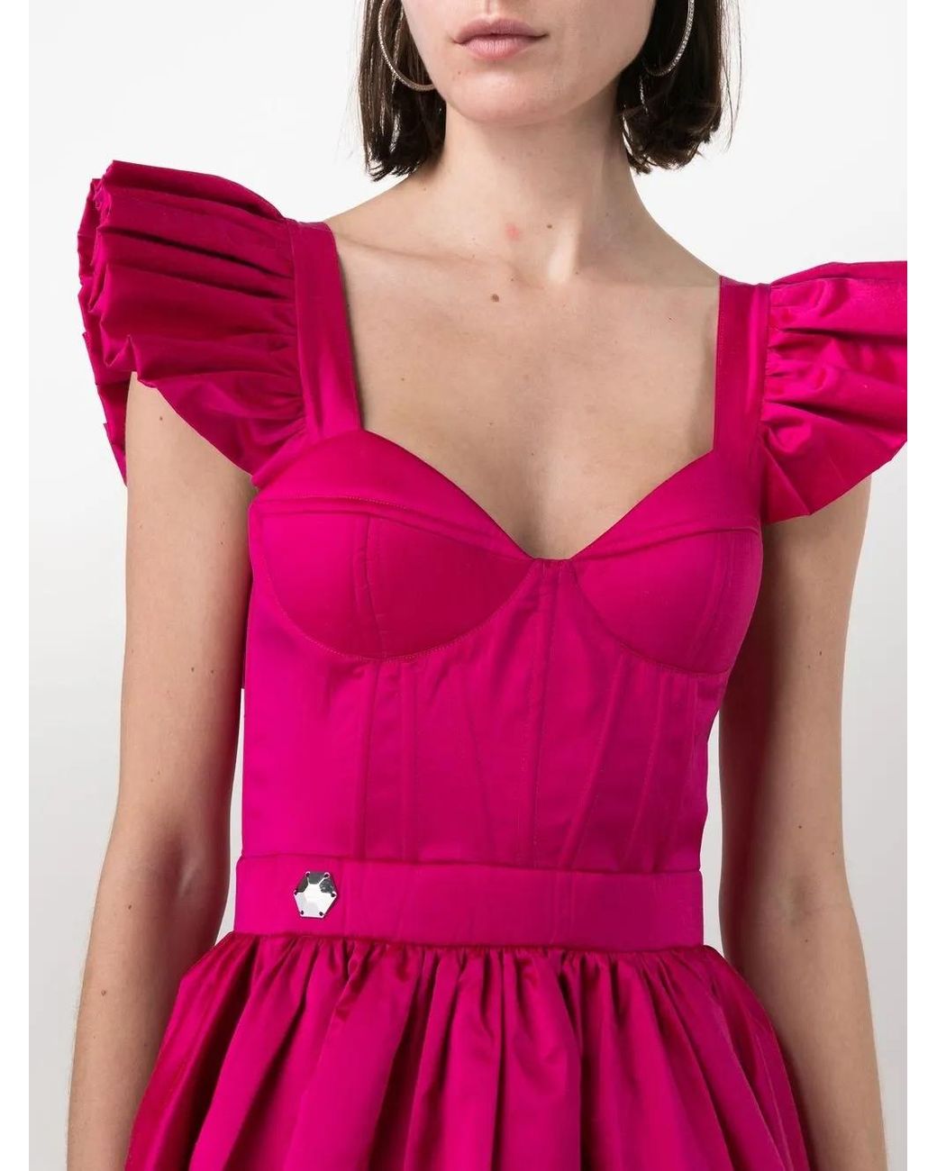 Philipp Plein Pink Ruffled-Sleeve Silk Mini Dress