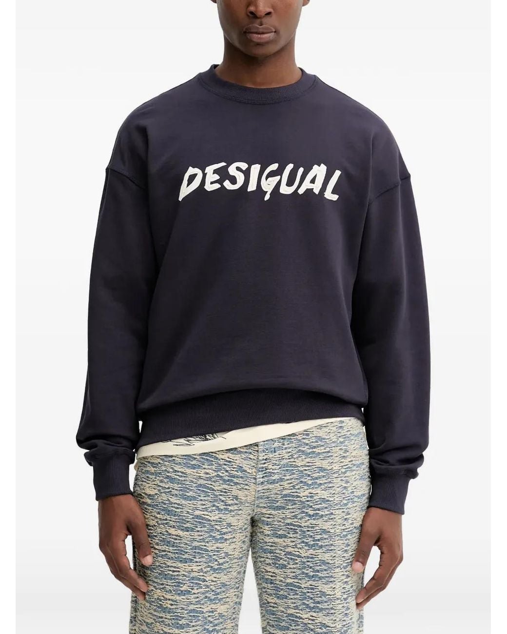 Desigual Blue Logo-Print Sweatshirt for men
