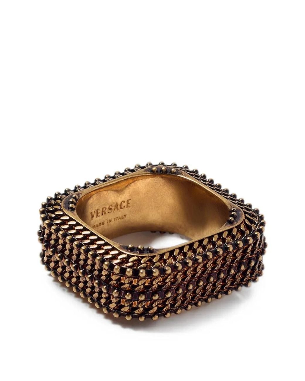 Versace Brown Bague Carrée À Plaque Logo for men