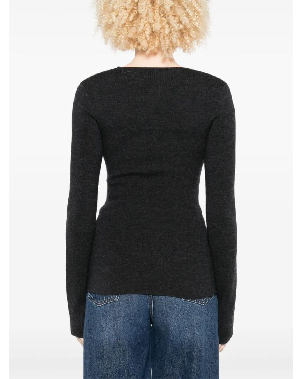 Totême Black Scoop-Neck Long-Sleeve Knit Top