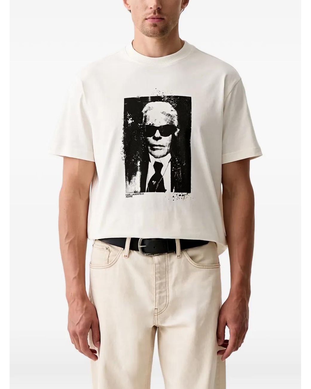 Karl Lagerfeld Natural Graphic-Print Crew-Neck T-Shirt for men