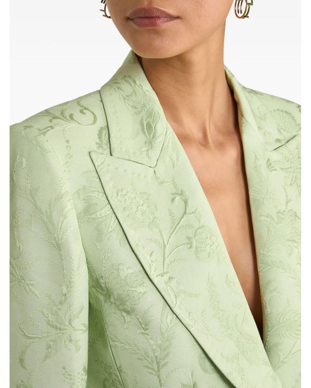 Etro Green Single-Breasted Jacquard Jacket With Floral Motif