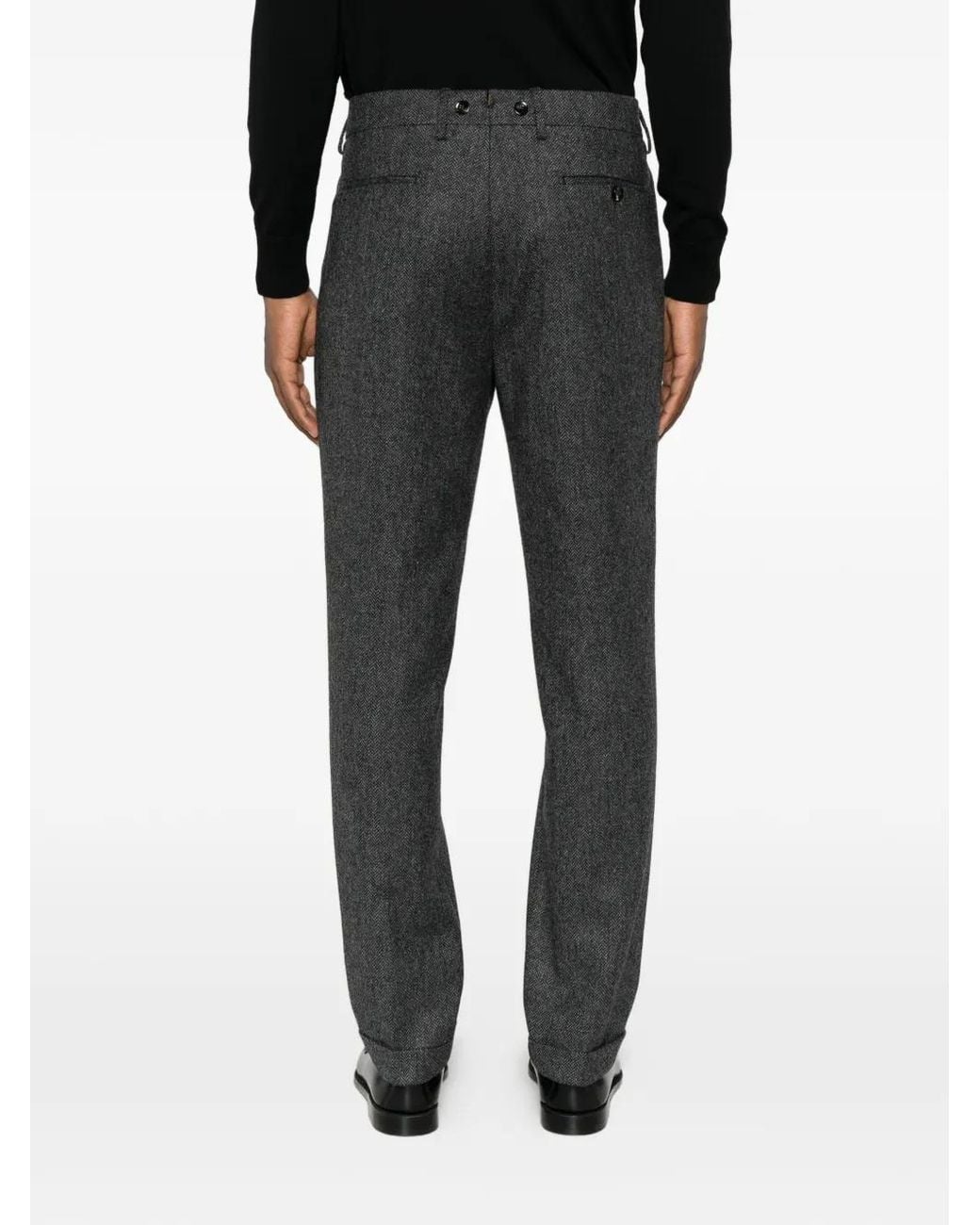 Berwich Gray Barber Herringbone-Pattern Wool Trousers for men
