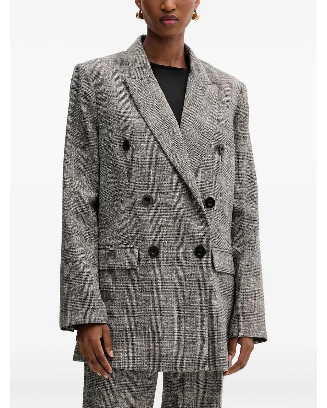 Silvian Heach Gray Double-Breasted Check Blazer
