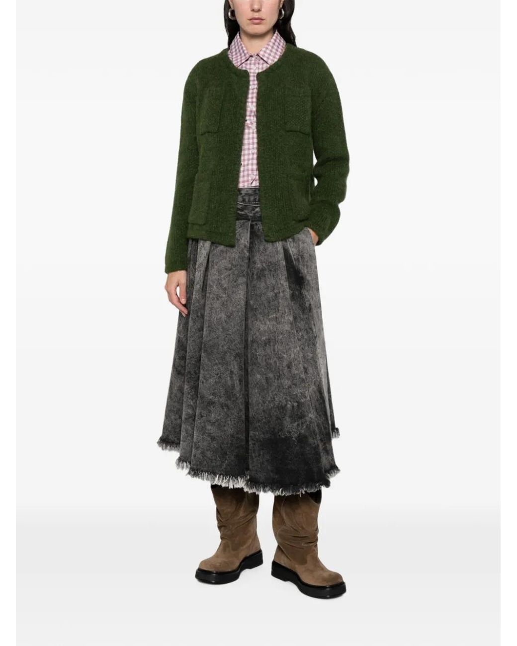 LN22 Green Patch-Pocket Knitted Cardigan