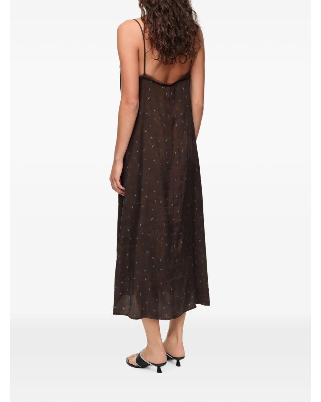 Bimba Y Lola Brown Romantic Sweet Floral Strap Dress With Button-Up Fastening