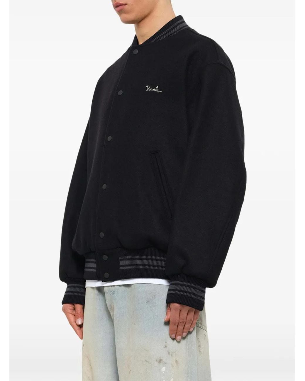 vowels Black Logo-Embroidered Wool Varsity Jacket for men