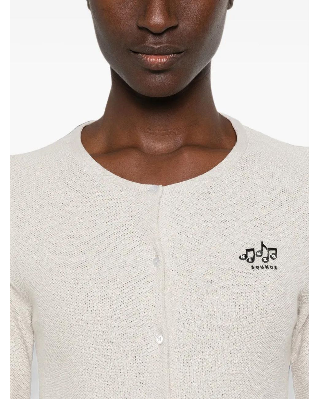 KENZO White Fringe-Trim Logo-Embroidered Cardigan