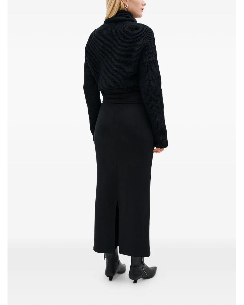 MARCELLA Black Belmont Slit Midi Skirt
