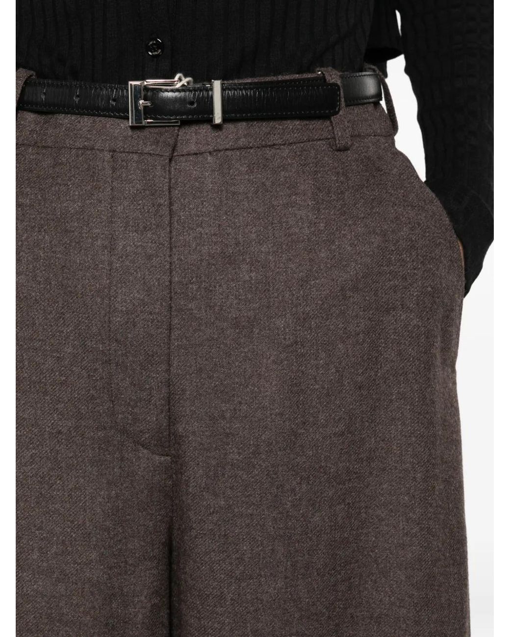 Totême  Gray High-Waisted Wide-Leg Trousers
