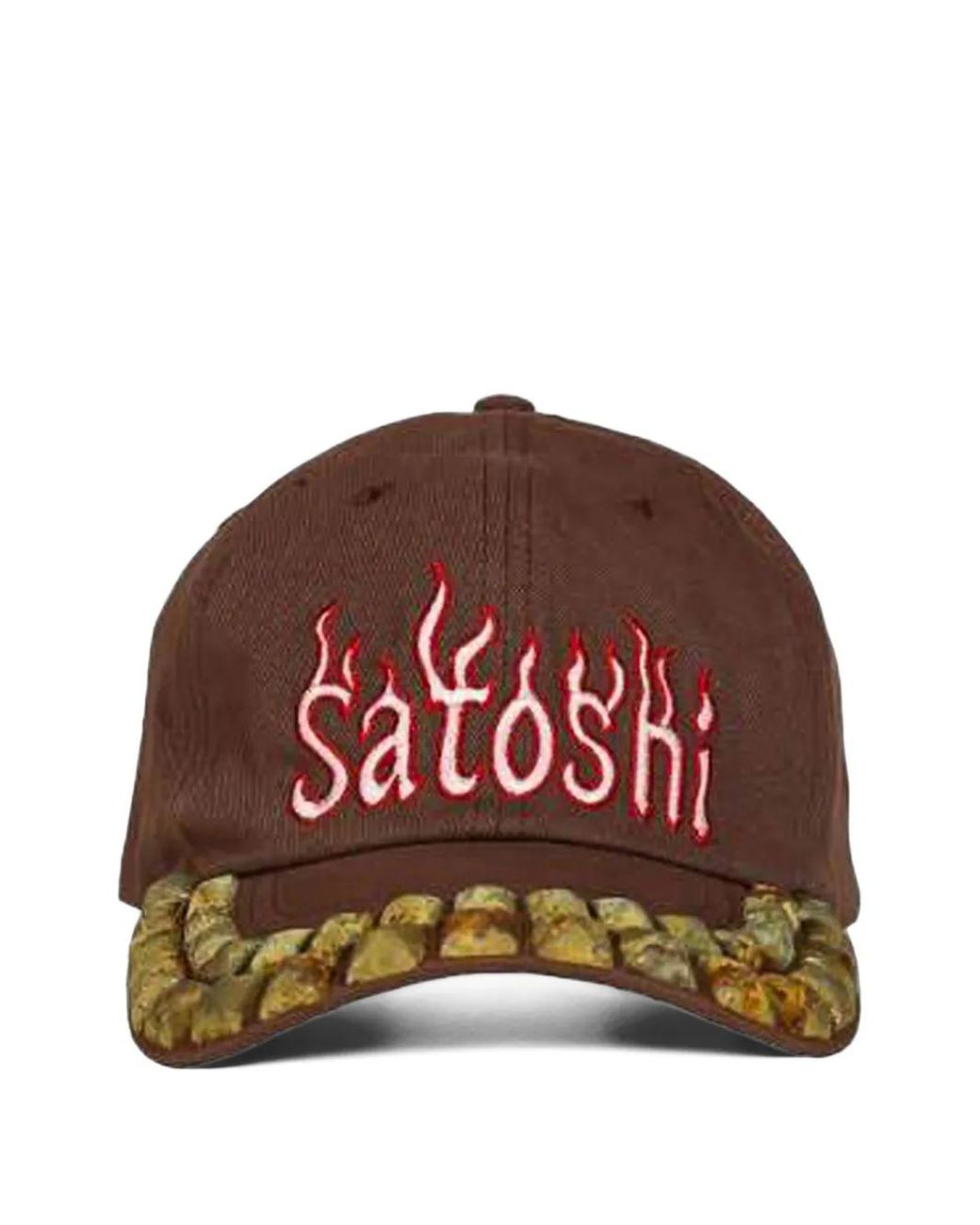 Satoshi Nakamoto Red Studded Flame-Print Cap