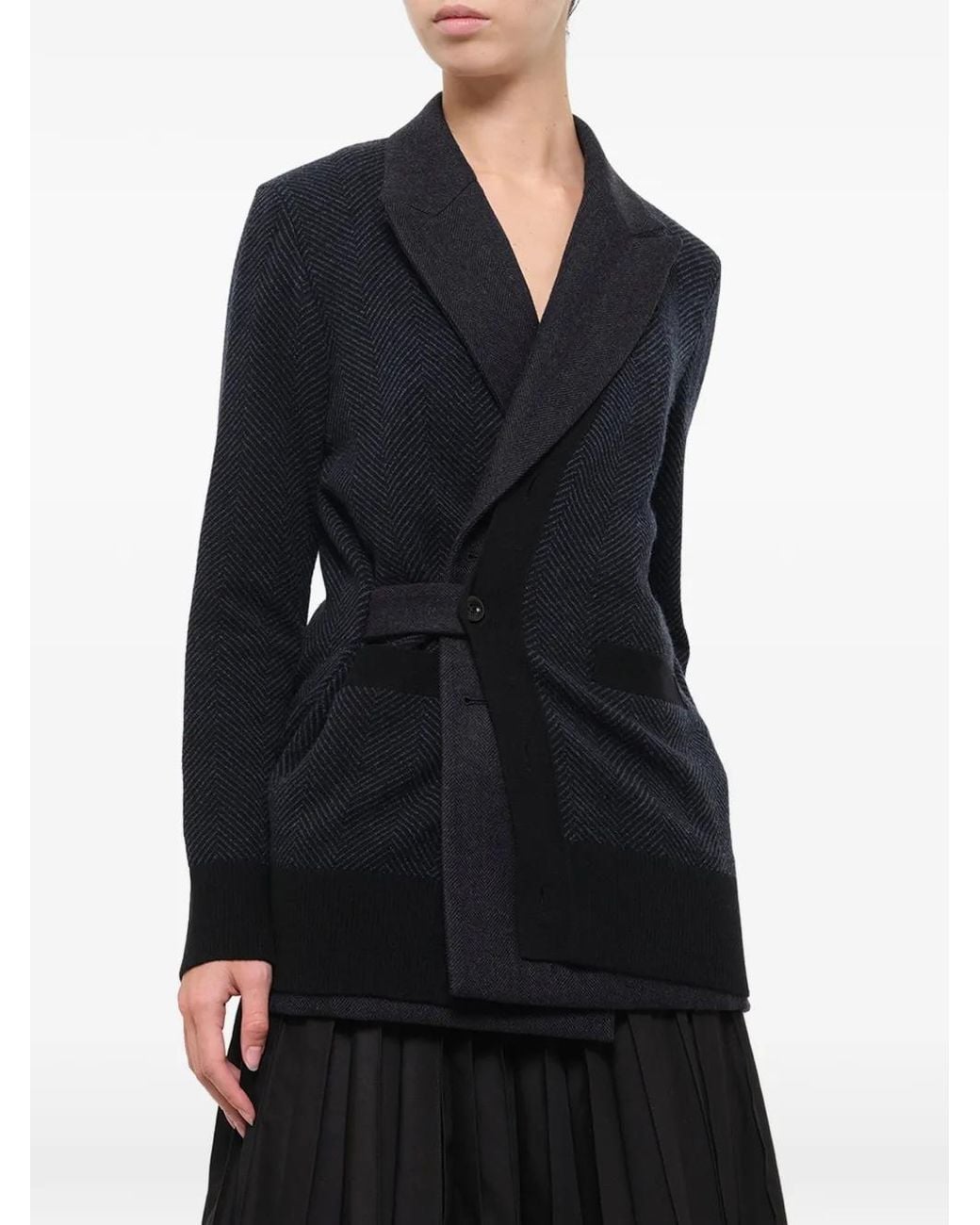 Sacai Blue Double-Faced Herringbone-Knit Cardigan