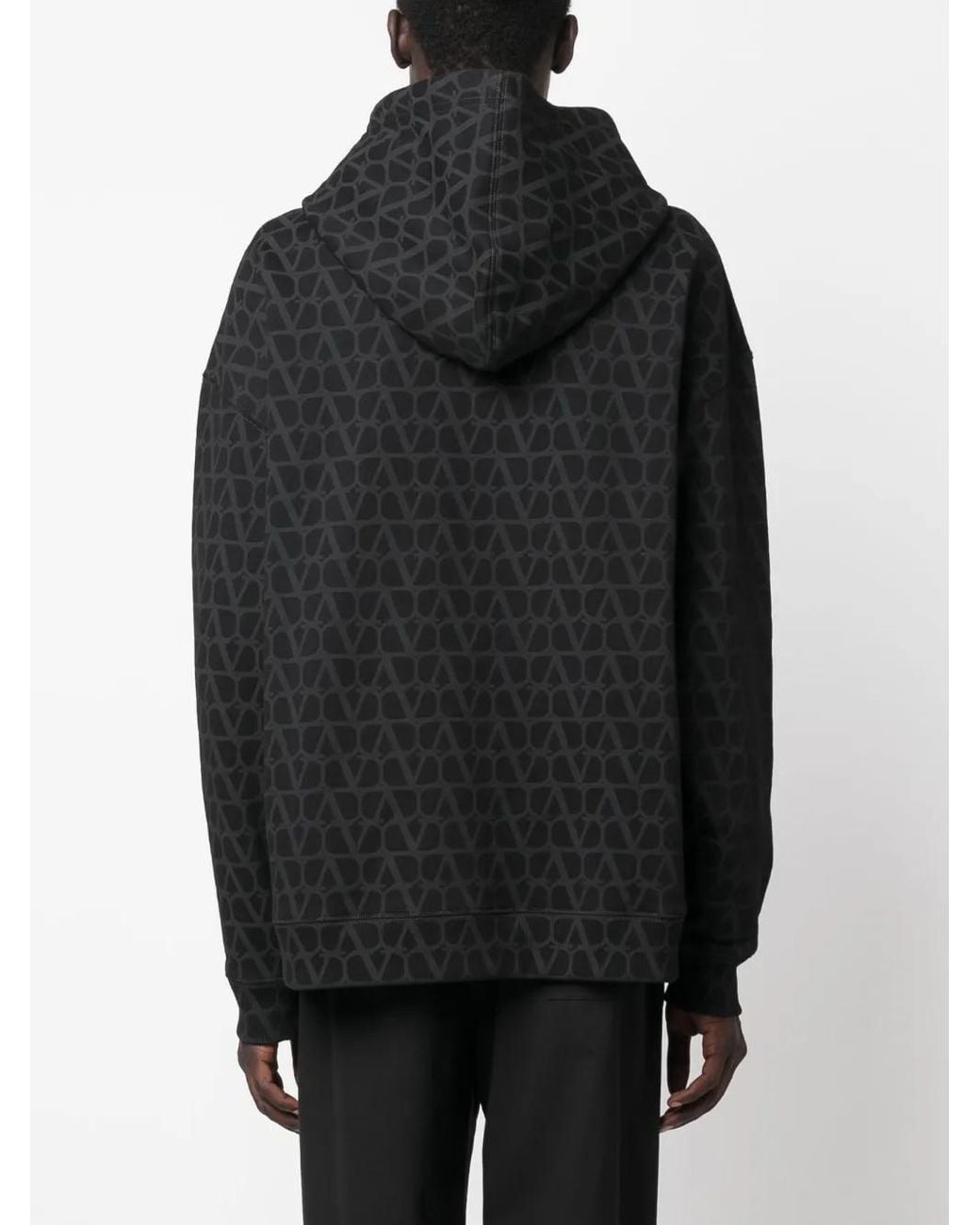 Valentino Garavani Black Toile Iconographe-Print Cotton Hoodie for men