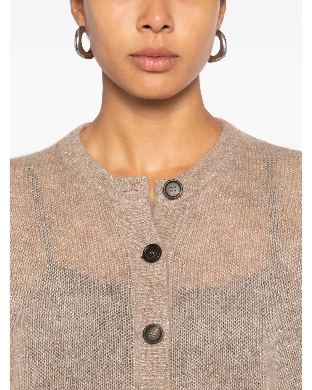 Brunello Cucinelli Natural Cardigan En Maille À Effet De Transparence