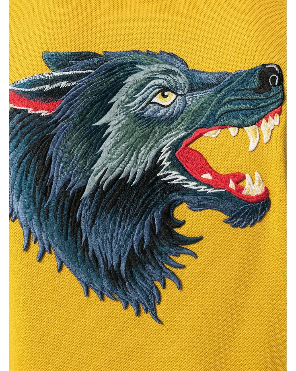 Gucci Polo Shirt With Wolf Appliqué in Yellow for Men | Lyst