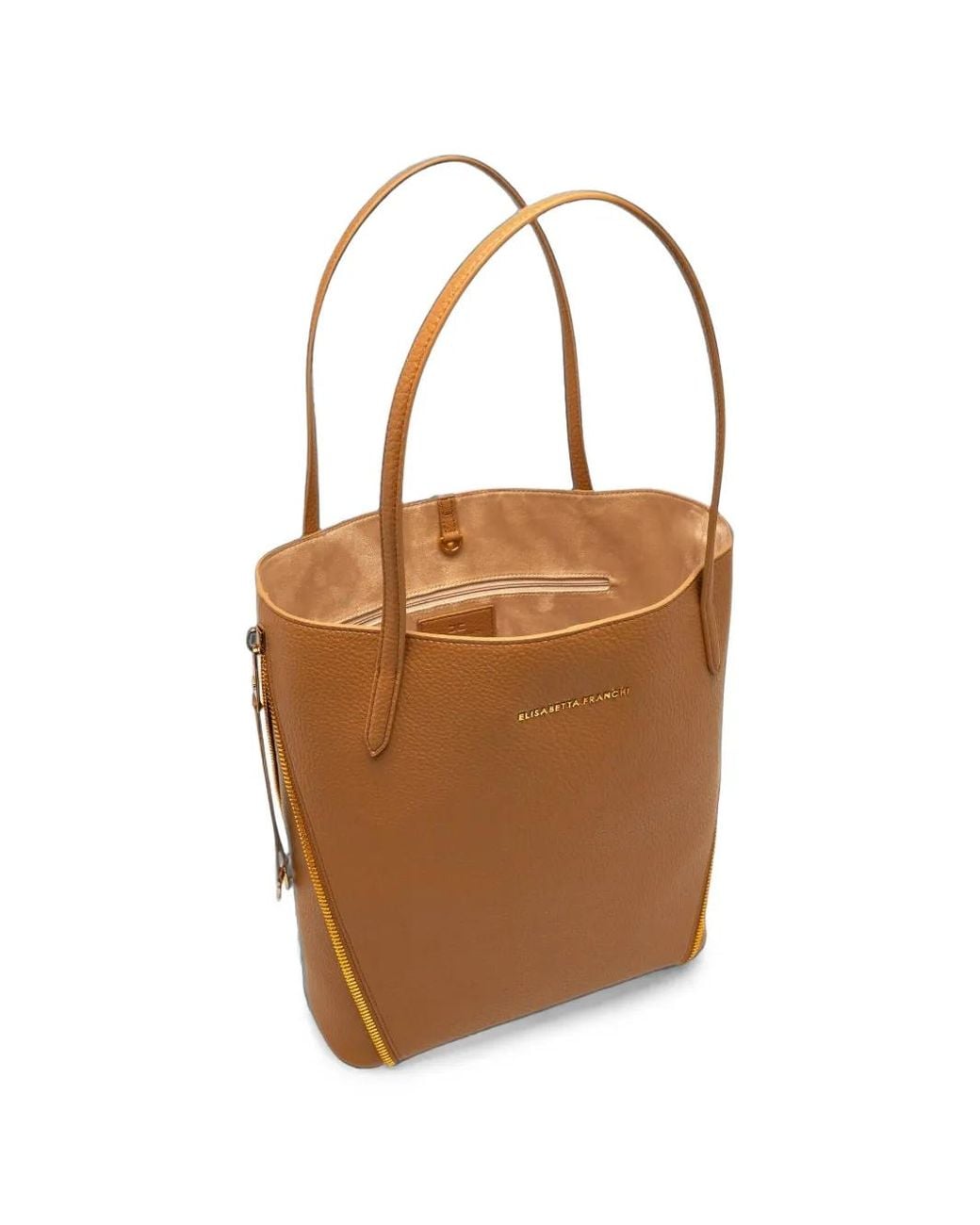 Elisabetta Franchi Brown Zip-Detail Pebbled Tote Bag