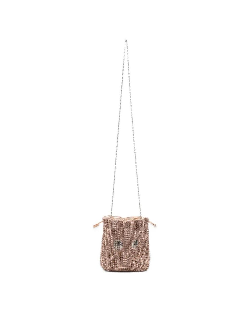 Anya Hindmarch White Crystal-Embellished Drawstring Shoulder Bag