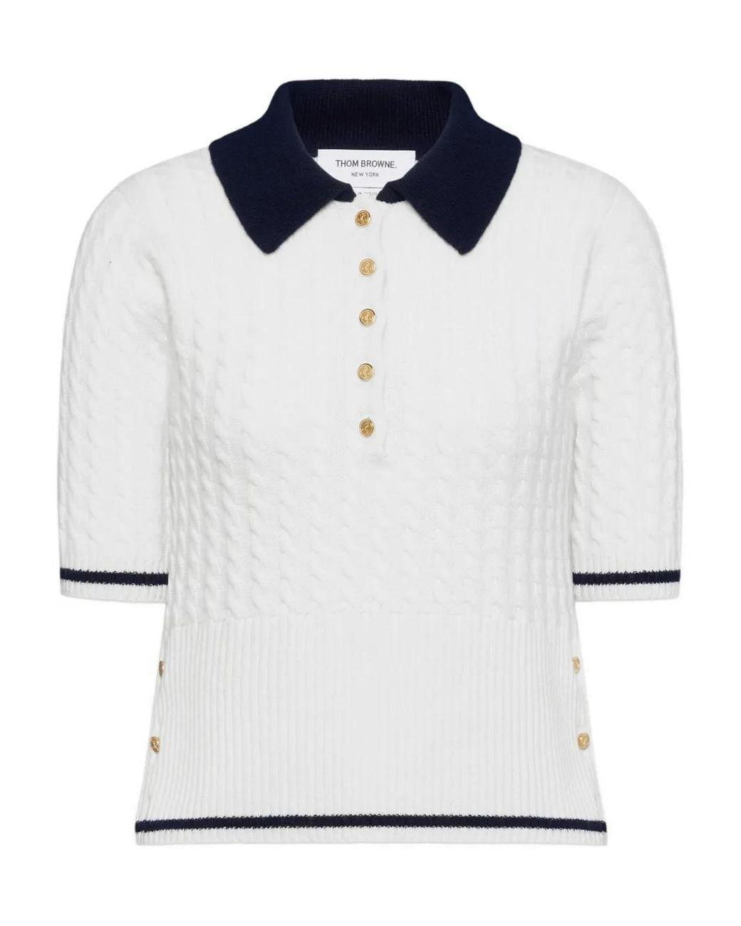 Thom Browne White Cashmere Baby Cable Stitch Polo