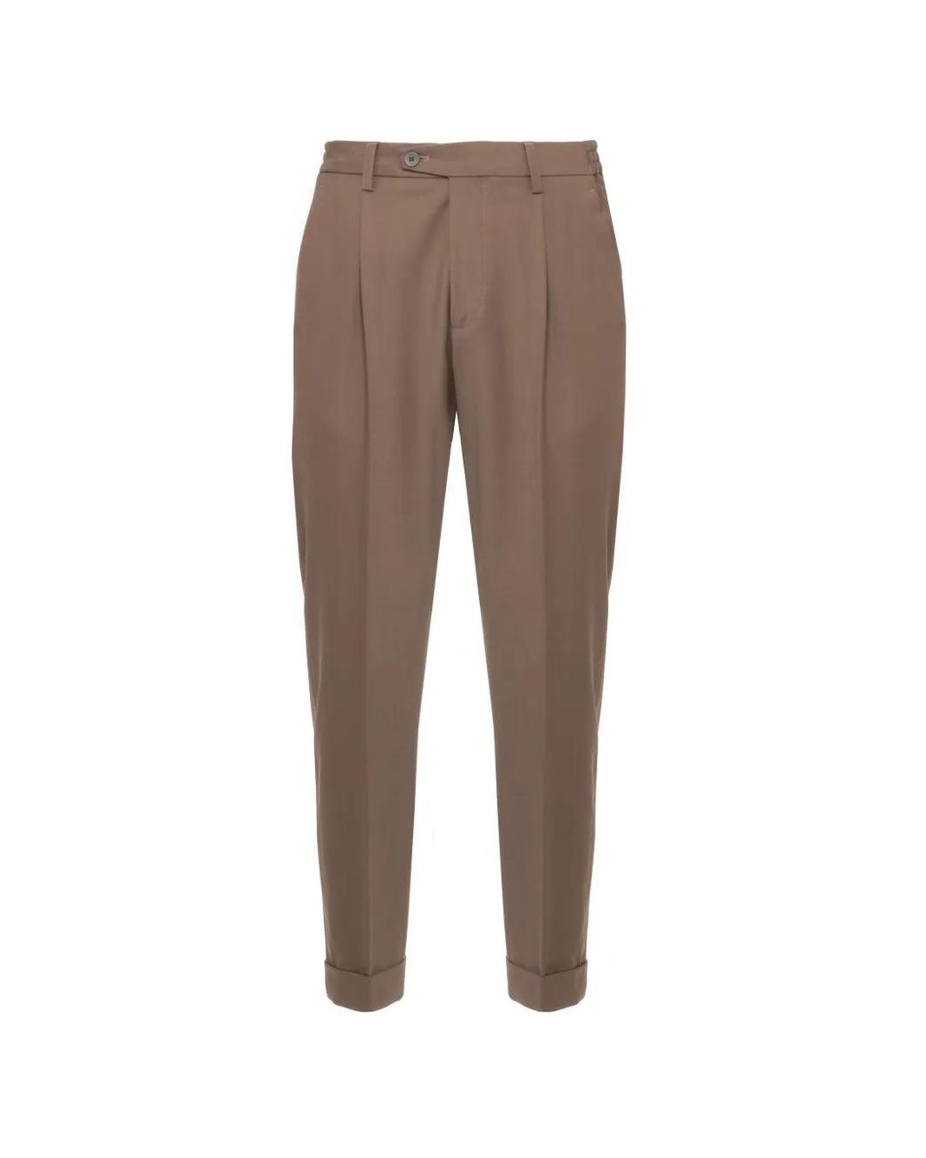 Devore Brown Pleat-Detail Turn-Up Trousers for men