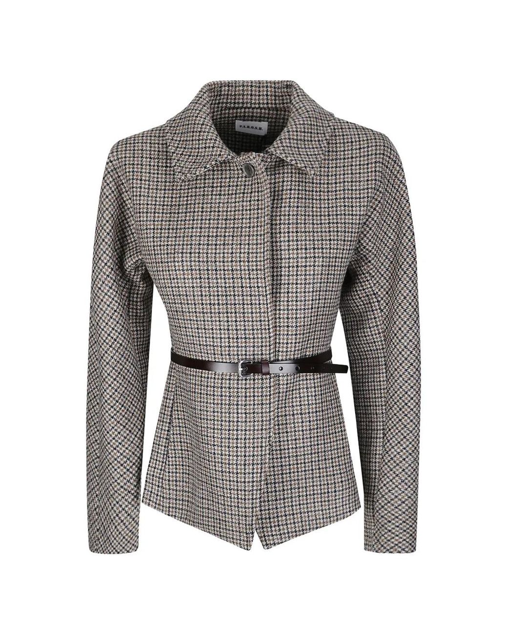P.A.R.O.S.H. Gray Houndstooth Belted Jacket