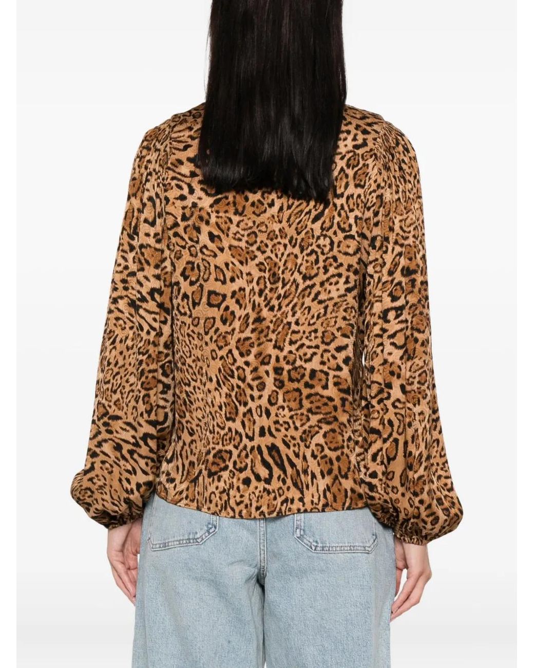 Twinset Brown Leopard-Print Mock-Neck Shirt