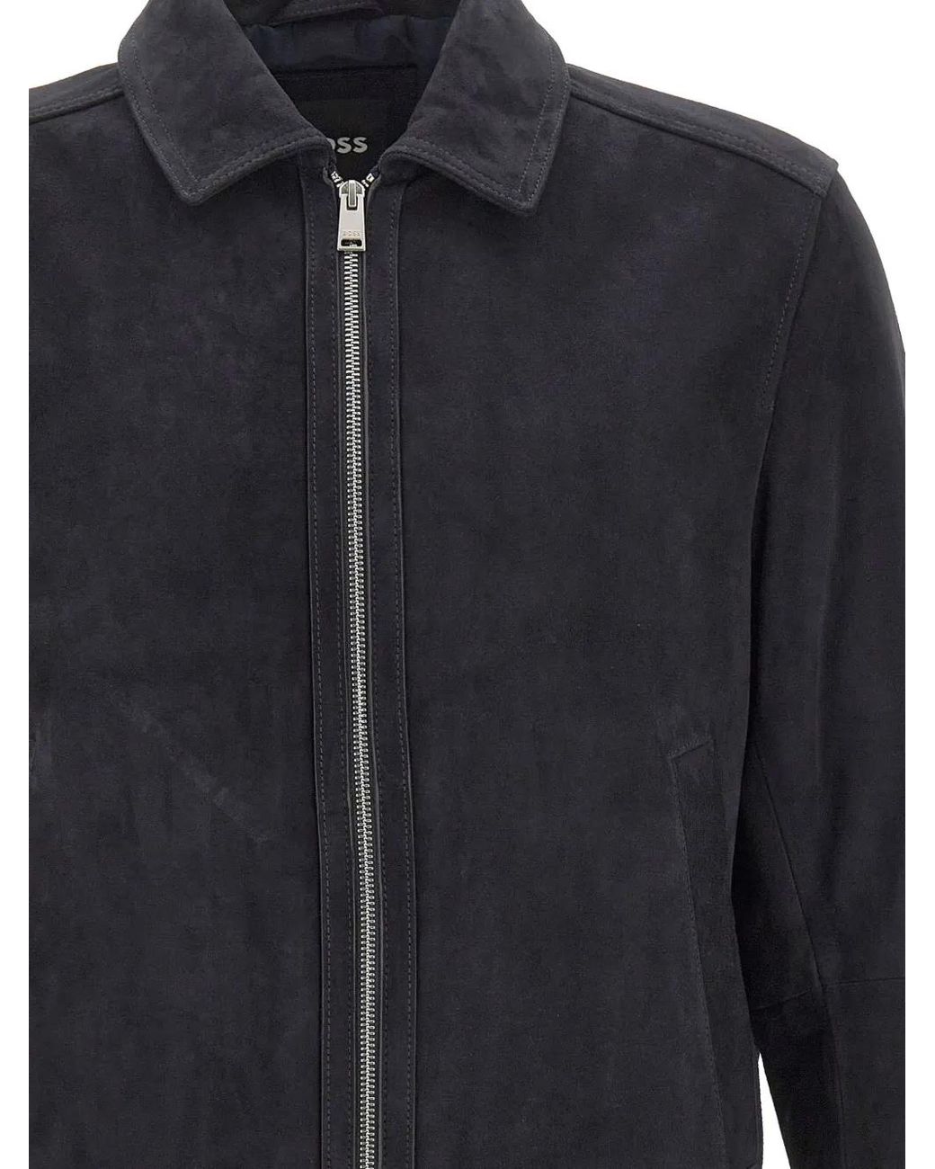 Boss Blue Suede Zip-Up Jacket for men