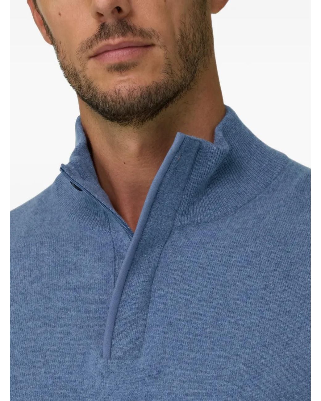 Boggi Blue Roll-Neck Jumper Quarter-Zip Wool Cashmere Mélange for men