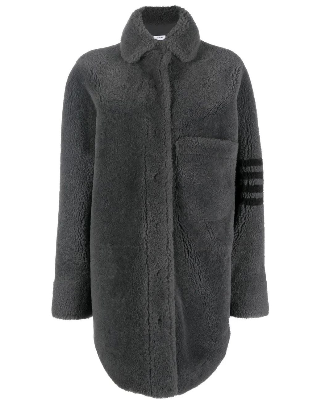 Thom Browne Gray 4-Bar Stripe Shearling Jacket