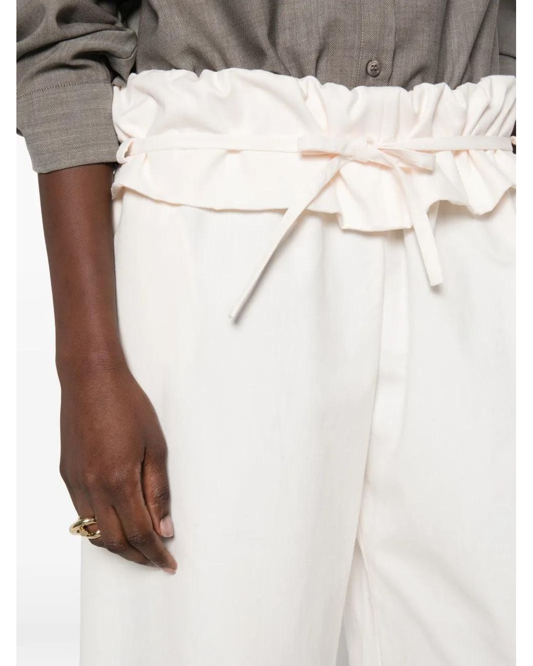 Magda Butrym White Paperbag-Waist Wide-Leg Trousers