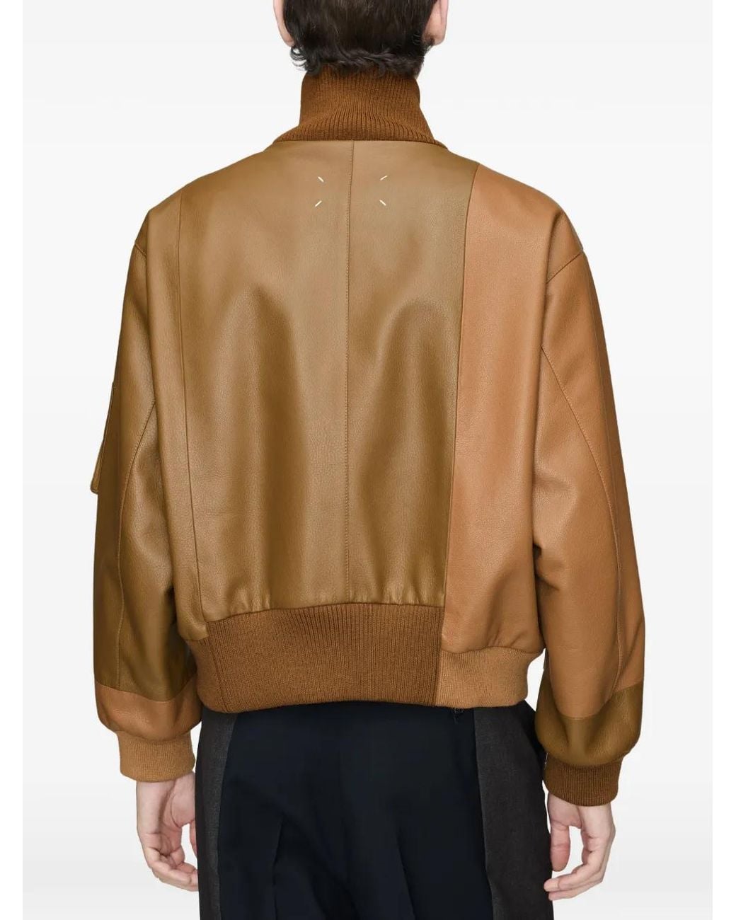 Maison Margiela Brown Spliced Leather Bomber Jacket for men