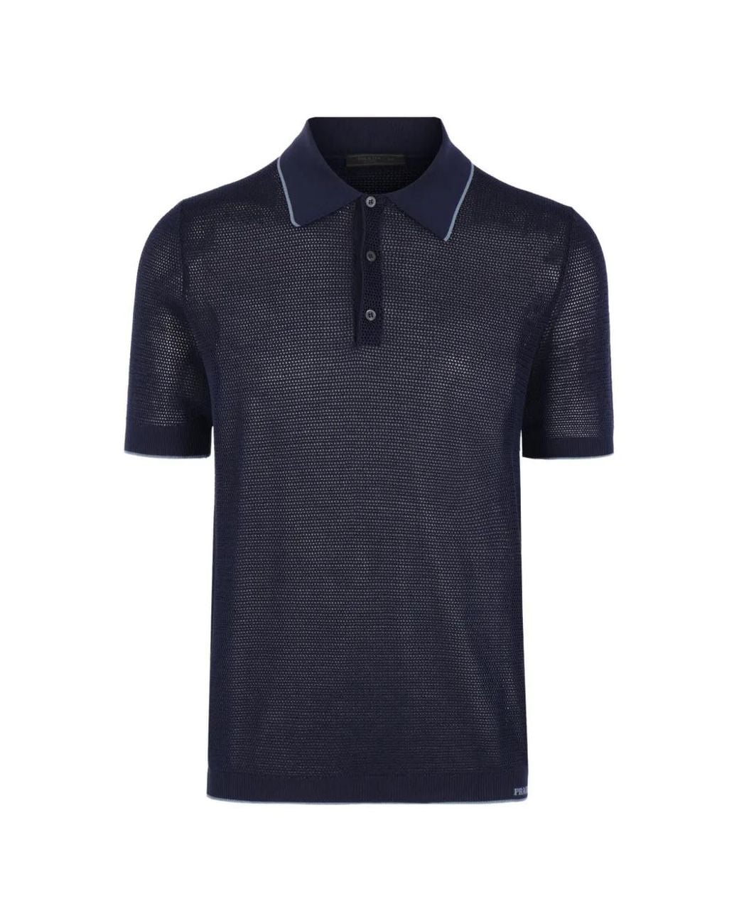 Prada Blue Silk And Cotton Polo Shirt for men